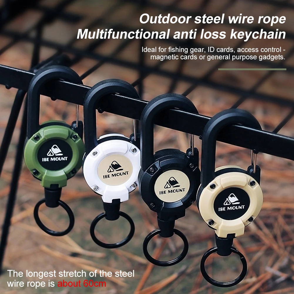 Portable Retractable Tether Camping Carabiner Spring Elastic Rope Anti-lost Phone Keychain Hold Multiple Tools Outdoor