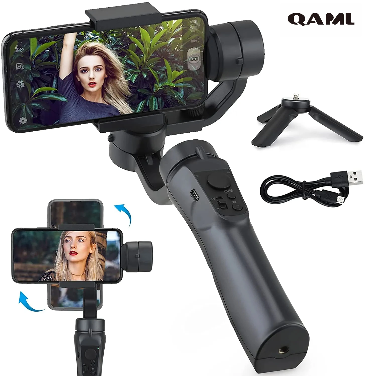 QAML F6 3 Axis Gimbal Handheld Smartphone Stabilizer Cellphone for iPhone Android Video Record, Support APP Zoom Face Tracking