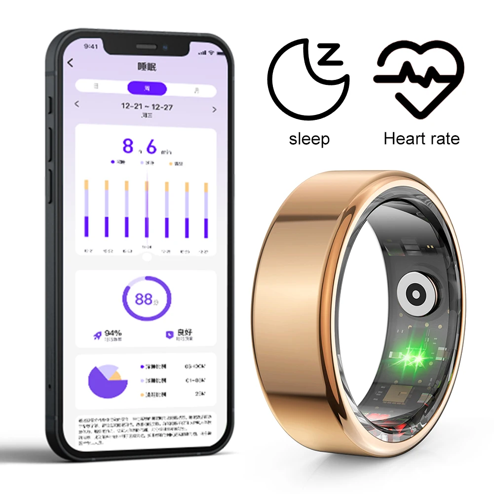 R02 Smart Ring Fitness Tracker Ring 5.0 Bluetooth-Compatible Heart Rate Tracker Multi-sport Modes Wearable for Android for IOS