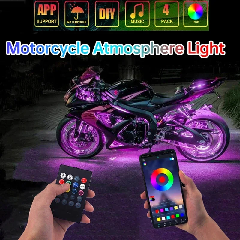 RGB APP LED Motorcycle Car Atmosphere Foot Light Remote Control Flexible Waterproof Sound Control 12V Moto Decorative Lamp Strip