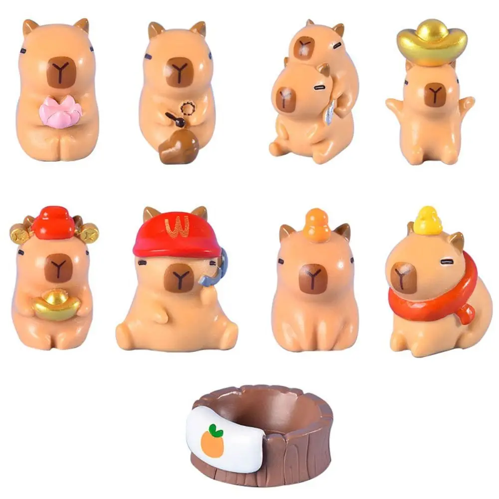 Resin Miniature Capybara Figurines Multicolor DIY Cartoon Capybara Statue Accessories Car Ornament Mini Animals Figurine