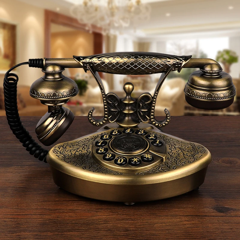 Retro Vintage Desk Telephone Antique Style Button Dial Metal Phone, Electronic Ringtones, Home Office Telephone Decoration