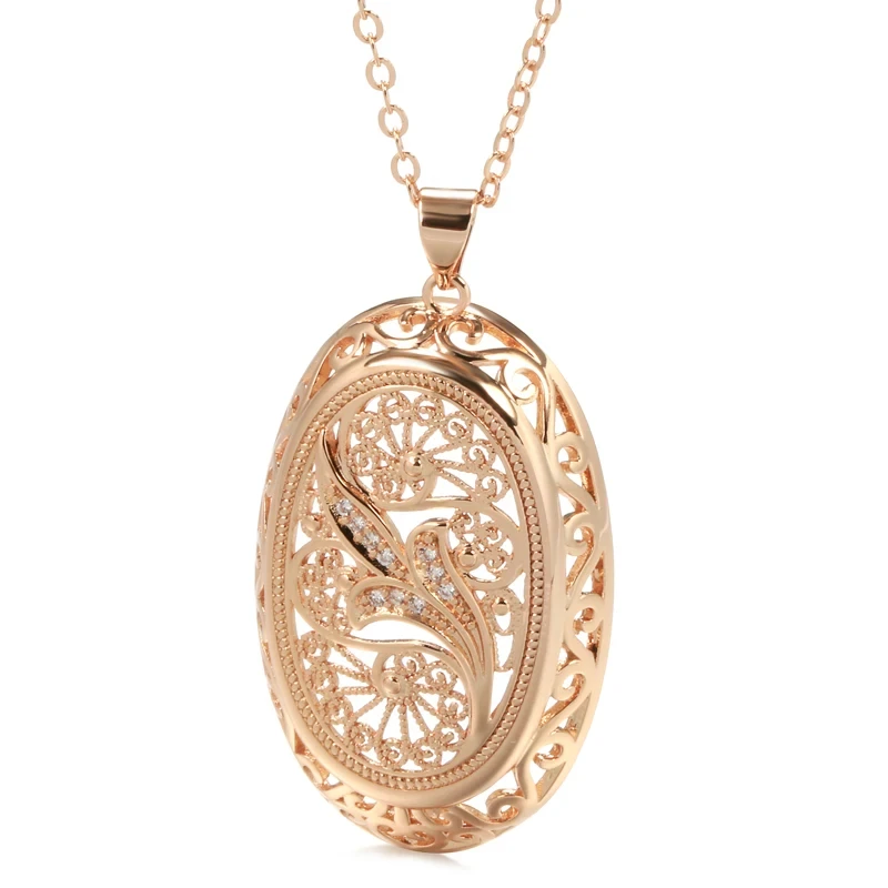 S0024ec70c63442269454f6aa563350c4I - Kinel Hot 585 Rose Gold Color Big Pendant Necklace For Women Fashion Hollow Flowers Natural Zircon Accessories Daily Jewelry