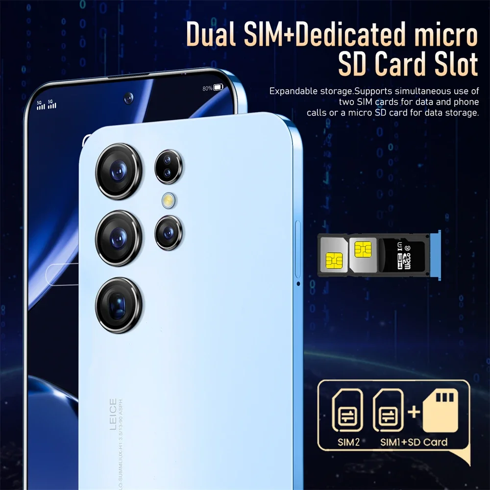 S0053e3702b594ab5b3fdf34eda4a8dd8L - S24 Ultra Cell Phone Global Version Smartphone 5G 4G Face Recognition Mobile Phones 7800mAh 16GB+1TB Cellphone Dual Sim Android