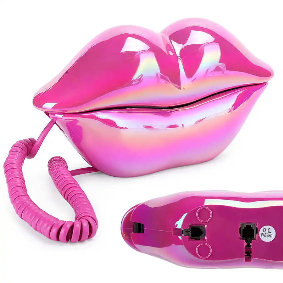 S04394ea9442a40dda0cecd897d16df1c6 - Lip Telephone Electroplating Fashionable Lip Telephone Flocking Retro Sexy Home Phone Decoration Gift