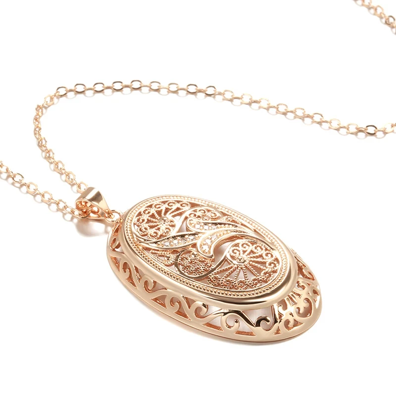 S1379263dde8c4fd4a64861d4ffab51c1g - Kinel Hot 585 Rose Gold Color Big Pendant Necklace For Women Fashion Hollow Flowers Natural Zircon Accessories Daily Jewelry