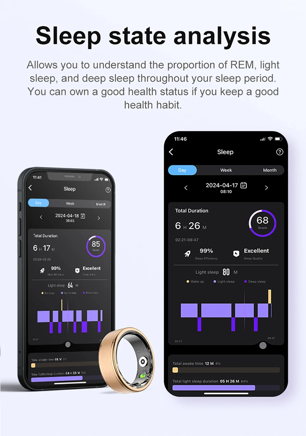 S320c44546ccd4479915462c5d8498d65N - LlNuyoah R03 Smart Ring Sleep Health Monitoring IP68 & 3ATM Waterproof Multi Sports for IOS and Android Men Women Smart Ring