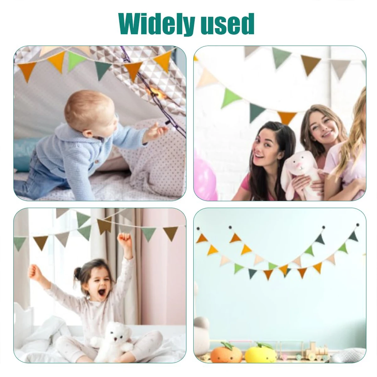 S3fea0a300571485c8f171705dd732c08Z - 2.6m Cute Birthday Bunting Children's Room Pull Flower Kindergarten 10 Hanging Flags Triangle Flag Party Decoration Arrangement