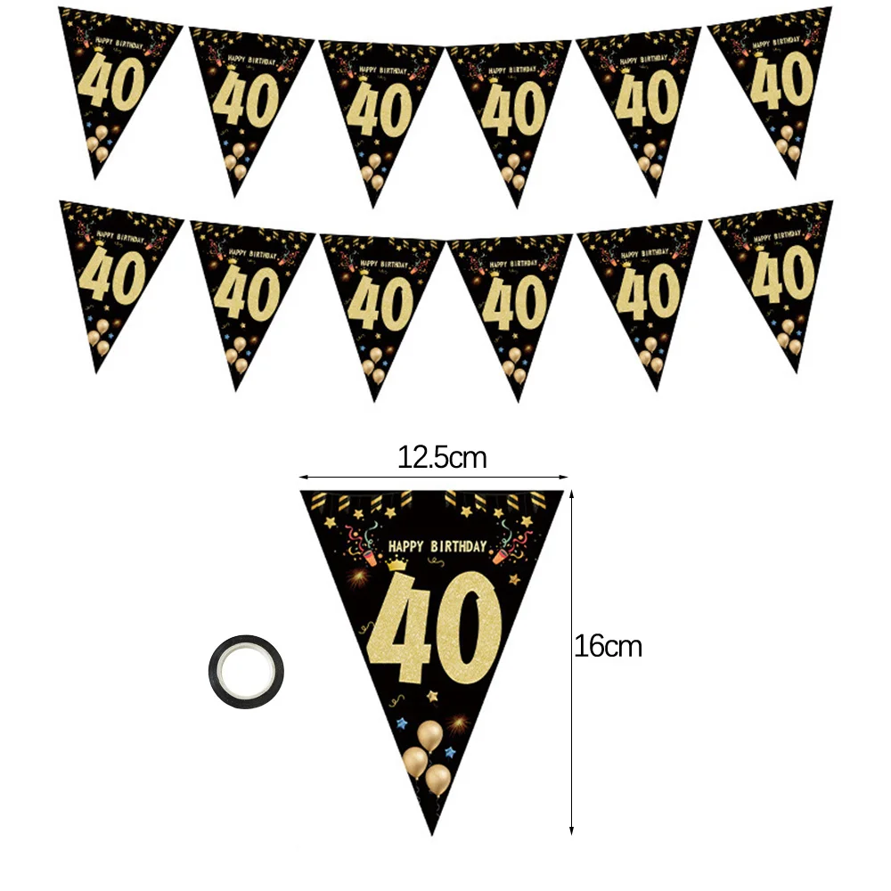 S41d6f7c00df148a4b30fd7e866669040Y - Black Gold Happy Birthday Banner 30 40 50 60 Hanging Flags Birthday Party Decoration Background Decor Bunting Garland Banners