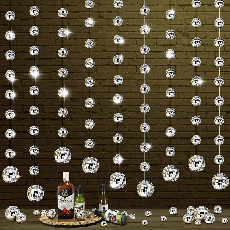 S897bd293e6734439ab5d0778e51574dba - 1 Set 3D Mirror Disco Ball String Garland Banner Wall Background Hanging for Birthday Bachelorette Wedding Party Decoration