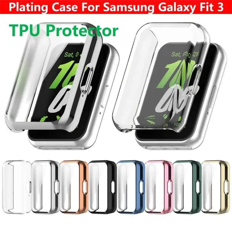 S898b607ca6f940be8cc254b5a8df5c548 - TPU Plating Case For Samsung Galaxy Fit 3 Samrtwatch Strap Full Coverage Bumper Cover Accessories Screen Protector soft shell