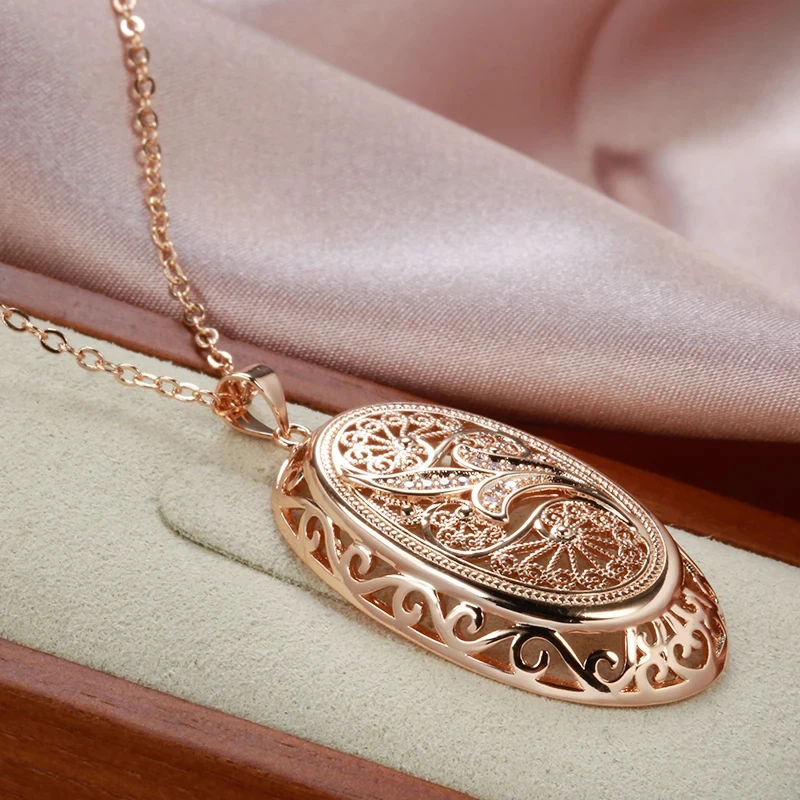 S913cb11561cc4626a48c51a63a33eaa2g - Kinel Hot 585 Rose Gold Color Big Pendant Necklace For Women Fashion Hollow Flowers Natural Zircon Accessories Daily Jewelry