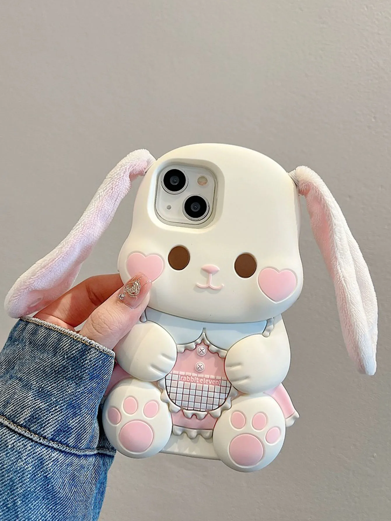 S963b3d2460a2469b8a228a314cf878568 - Cute 3D Plush Ear Rabbit Suitable For 15 Phone Cases iPhone 14 Pro Max 13 12 Silicone Soft Case Fall Protection Case