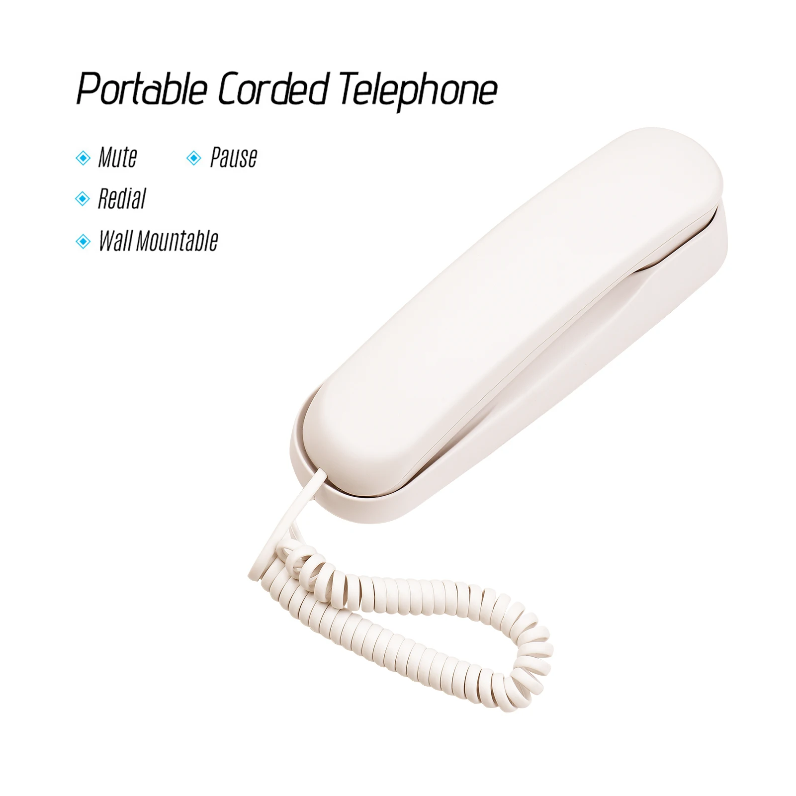 Sa9981ff6fda943d0978655085c14a854x - Mini Desktop Corded Landline Phone Fixed Telephone Wall Mountable Supports Mute/ Pause/Redial Functions for Home Hotel Office