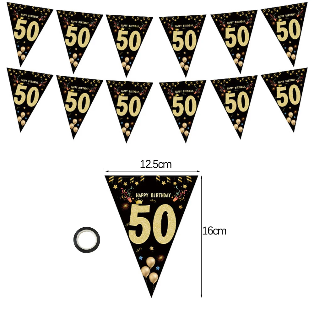 Sca442711465340bdb3d7298d2f620dd7C - Black Gold Happy Birthday Banner 30 40 50 60 Hanging Flags Birthday Party Decoration Background Decor Bunting Garland Banners