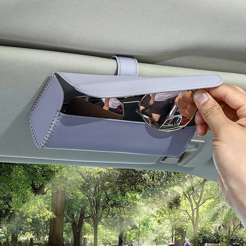 Scadc6d510989444f8d32a2b537a616e9V - 1pc Glasses Holder Car Sun Visor Glasses Case Organizer Glasses Storage Box Holder Visor Sunshade Car Holder For Glasses