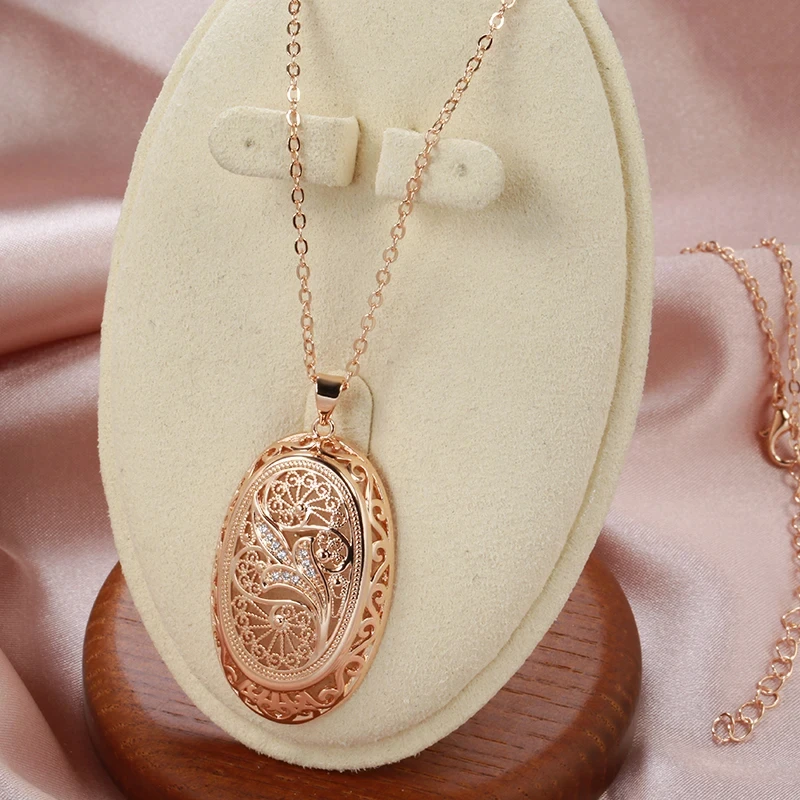 Scd0999a8b94246388d1cfb9c08a88f42S - Kinel Hot 585 Rose Gold Color Big Pendant Necklace For Women Fashion Hollow Flowers Natural Zircon Accessories Daily Jewelry