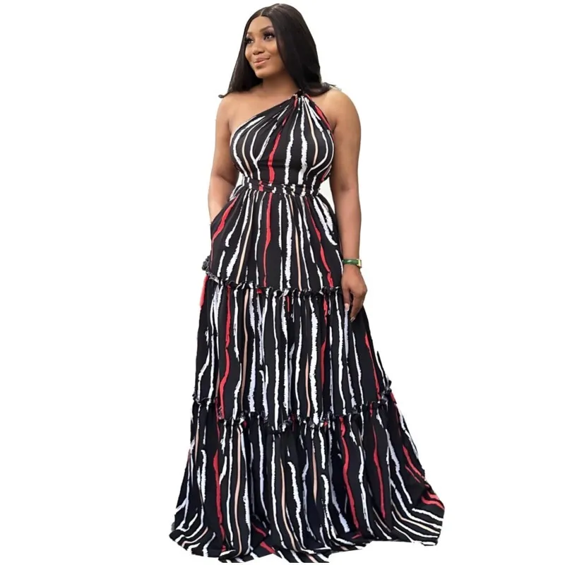 African Dresses For Women 2024 New Arrival Summer Sexy Printed Strap Off-Shoulder Backless Sleeveless Dress Long Maxi Dress Robe