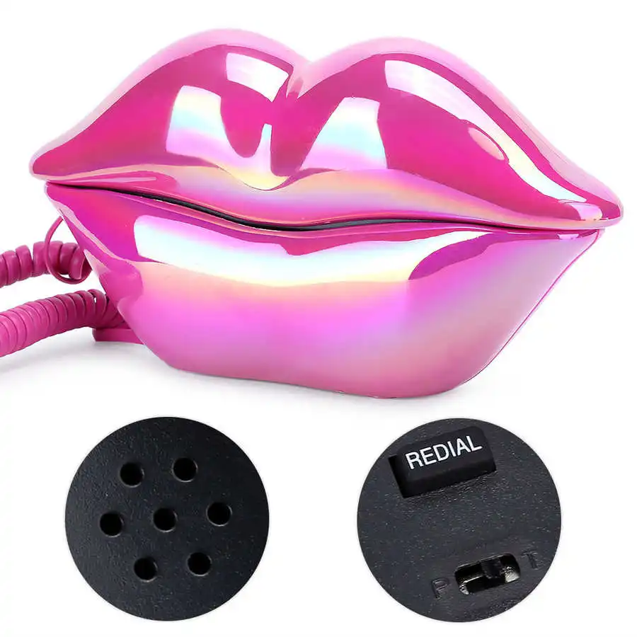 Sdf8ce4a11dec48e898655042f3f350a2w - Lip Telephone Electroplating Fashionable Lip Telephone Flocking Retro Sexy Home Phone Decoration Gift