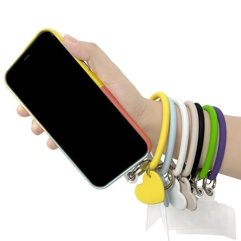 Silicone Heart Loop Cell Phone Hand Wrist Strap With Key Chain Holder – Universal Mobile Phone Straps For All Smartphones