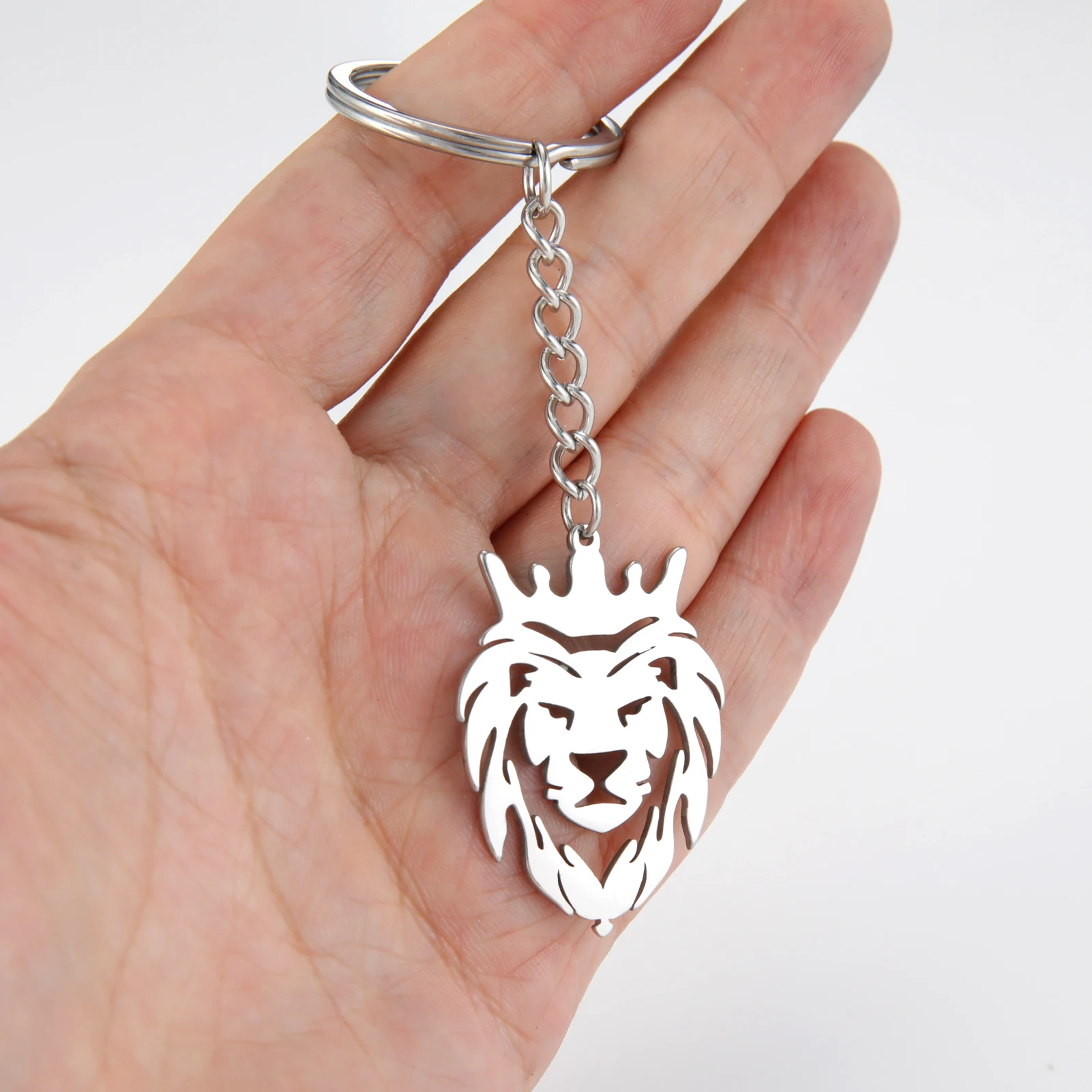 Vassago Lion Keychain Stainless Steel Punk Men’s Crown Animal Car Backpack Accessories Fashion Jewelry Wholesale Gifts