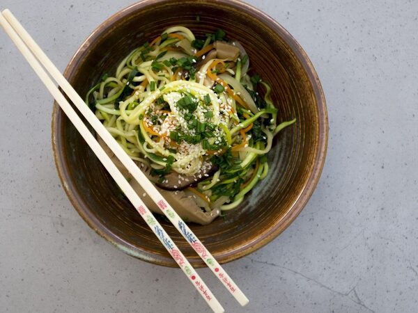 Gluten-free vegan zucchini noodle japchae