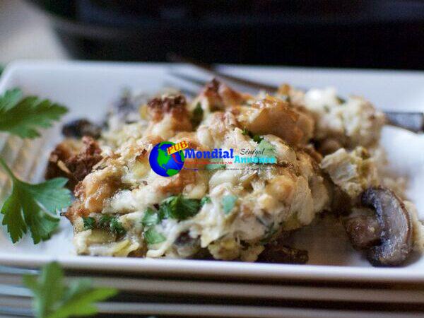 gluten-free mushroom & leek bread pudding