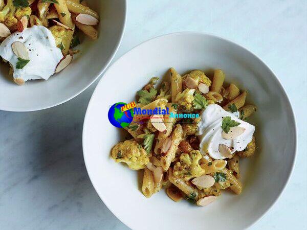 Gluten-Free Penne with Curry-Roasted Cauliflower and Raisins