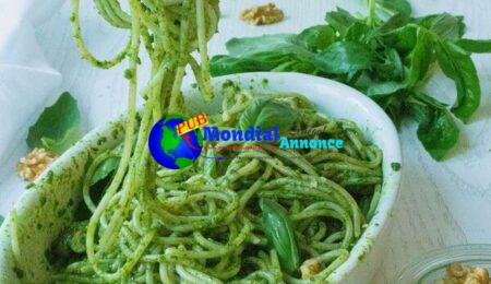 Rice Spaghetti with Green Vegan Basil Pesto