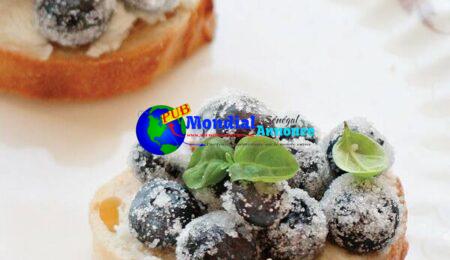 Sugared Blueberry Goat Cheese Crostini