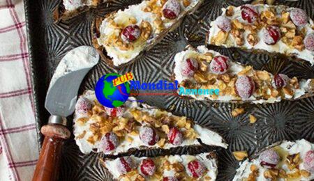 Sugared Cranberry and Walnut Goat Cheese Crostini