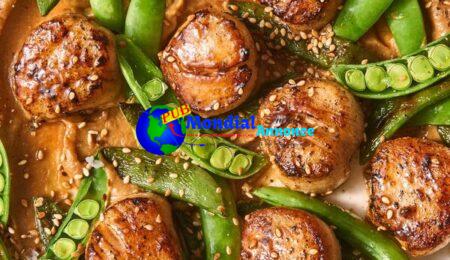 Scallops & Sugar Snap Peas With Miso Mustard