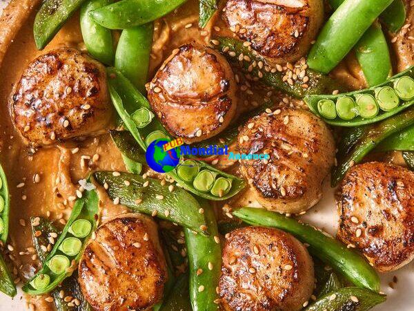 Scallops & Sugar Snap Peas With Miso Mustard