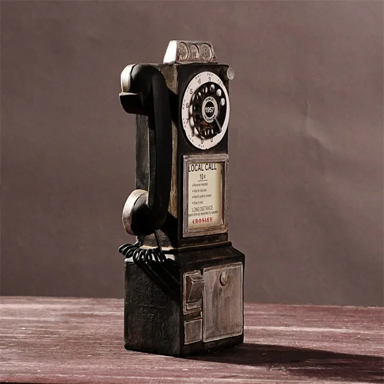 S09eba40c87204b298459bd28ba497872i - Creativity Vintage Telephone Model Wall Hanging Ornaments Retro Furniture Phone Miniature Crafts Gift for Bar Home Decoration