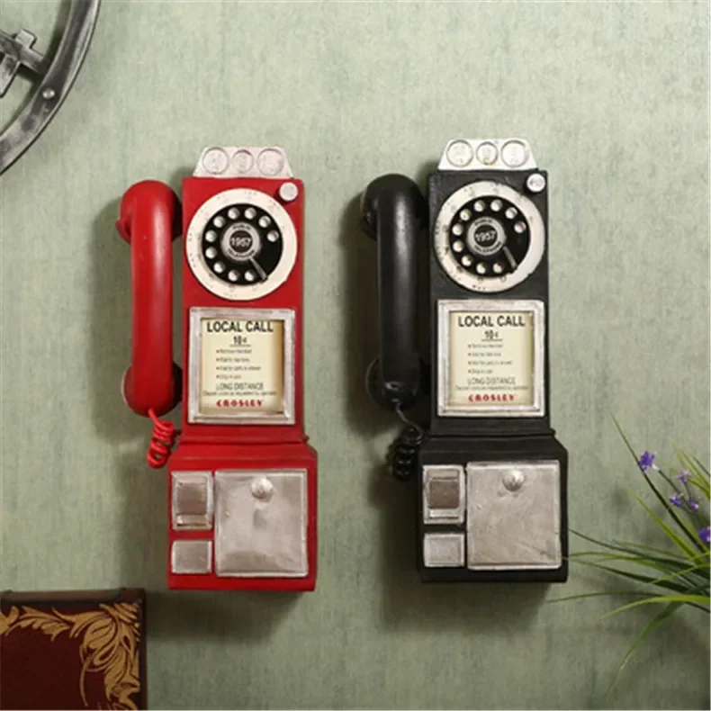 S4f7ba280b7944c51854edd671d75e13dt - Creativity Vintage Telephone Model Wall Hanging Ornaments Retro Furniture Phone Miniature Crafts Gift for Bar Home Decoration