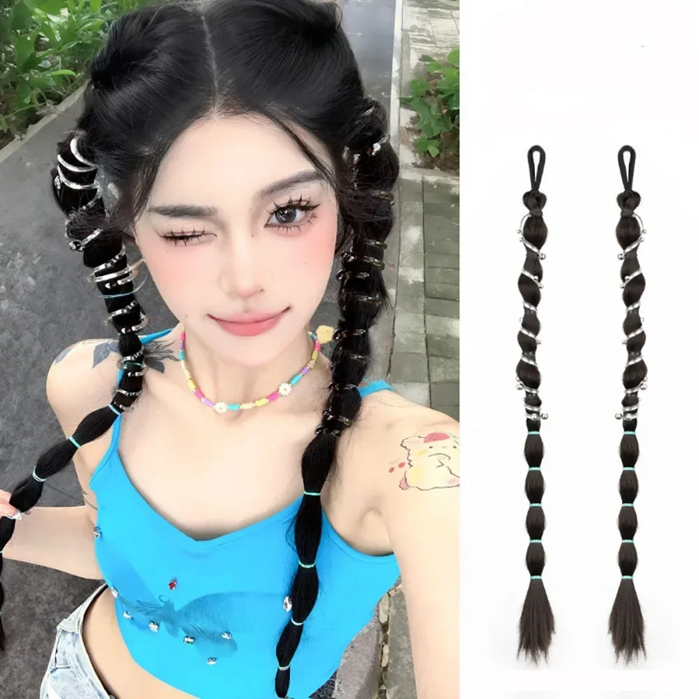 Synthetic Creative Pearl Telephone Line Braided Twist Wig Fashion Hottie Tied Double Ponytail Women  - Synthetic Creative Pearl Telephone Line Braided Twist Wig Fashion Hottie Tied Double Ponytail Women Extension