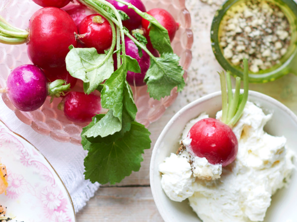 Radishes with whipped goat’s butter & celery salt