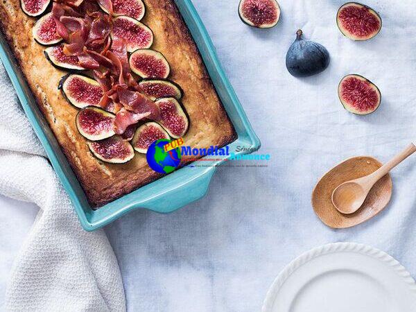 Cauliflower cake with maple-glazed bacon and figs