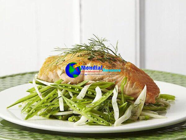 Seared Salmon with Sugar Snap-Fennel Slaw