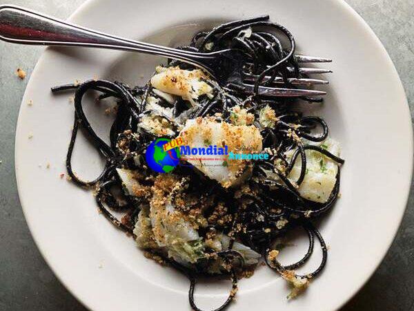 Squid-Ink Pasta with Salt Cod Confit