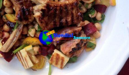 Tamarind and brown sugar grilled lamb cutlets with a appealing chickpea salad