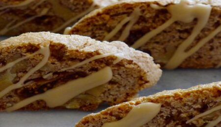 Gluten-Free Fig-Walnut Biscotti with Maple Icing Drizzle