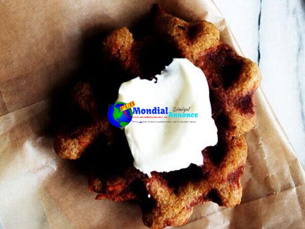 Carrot Cake Waffles with Cream Cheese Whipped Cream