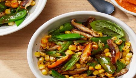 Sweet Corn Succotash with Shiitakes and Sugar Snaps