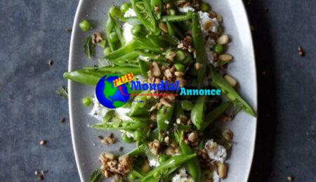 Sugar Snap Pea Salad with Pine Nut-Kasha Granola & Ricotta