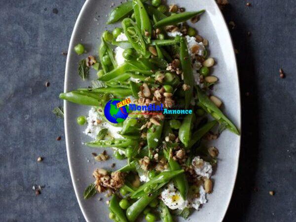 Sugar Snap Pea Salad with Pine Nut-Kasha Granola & Ricotta