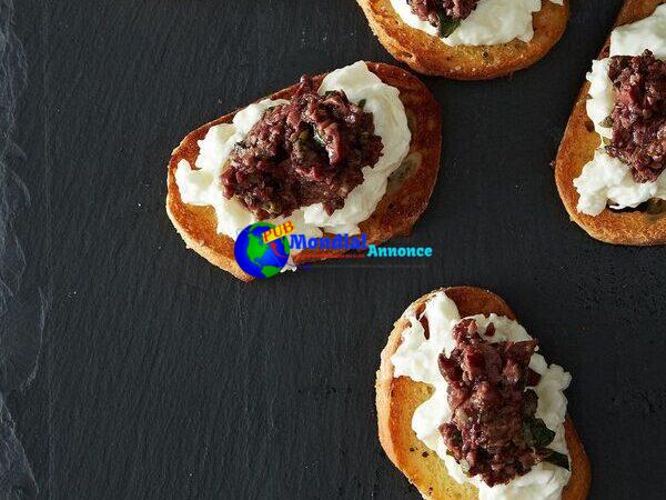 Burrata and Olive Tapenade Crostini