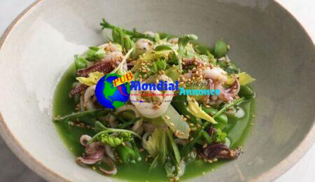 Chilled Poached Monterey Bay Squid with Sugar Snap Peas