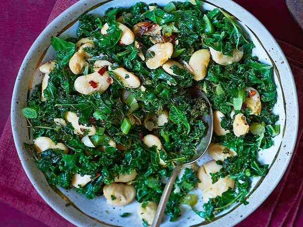 Butter beans with kale, lemon, chilli & garlic