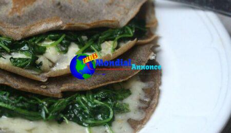 Buckwheat Crêpes with Wilted Arugula and Cheddar